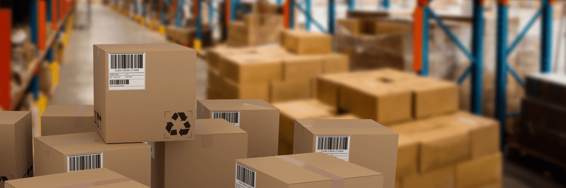 thermal printed barcodes on boxes in manufacturing warehouse