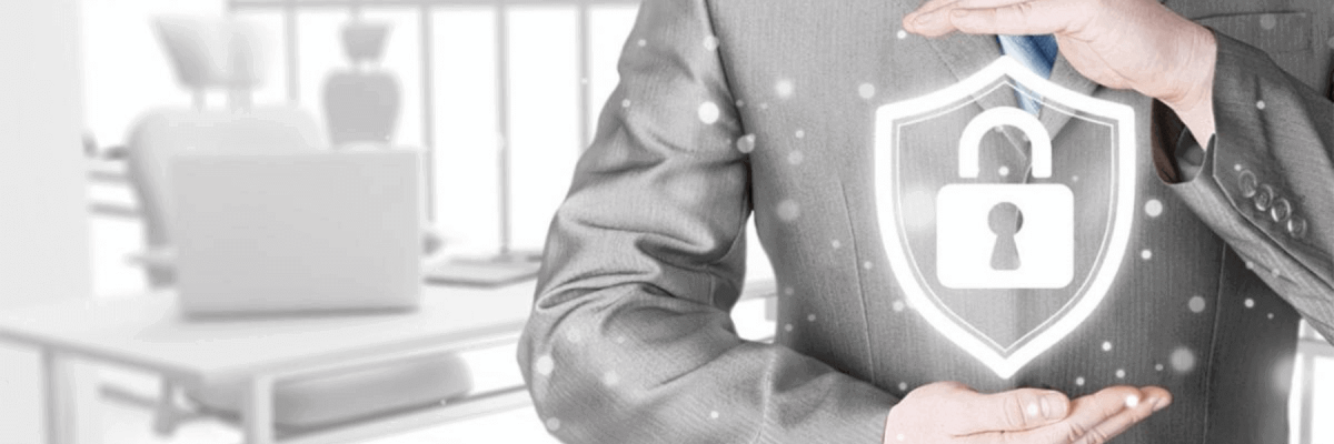 close up view of a businessman holding a digital security symbol